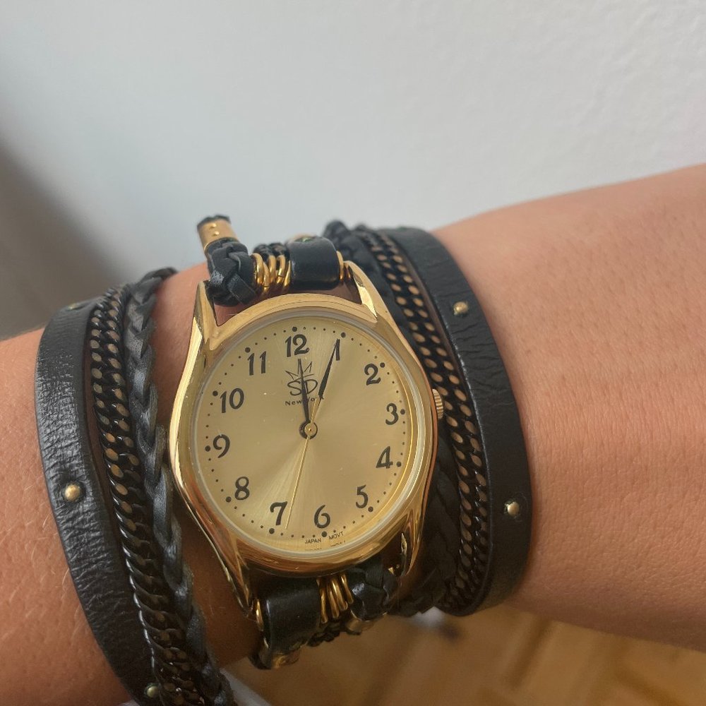 Free People Black and Gold Wrap Watch